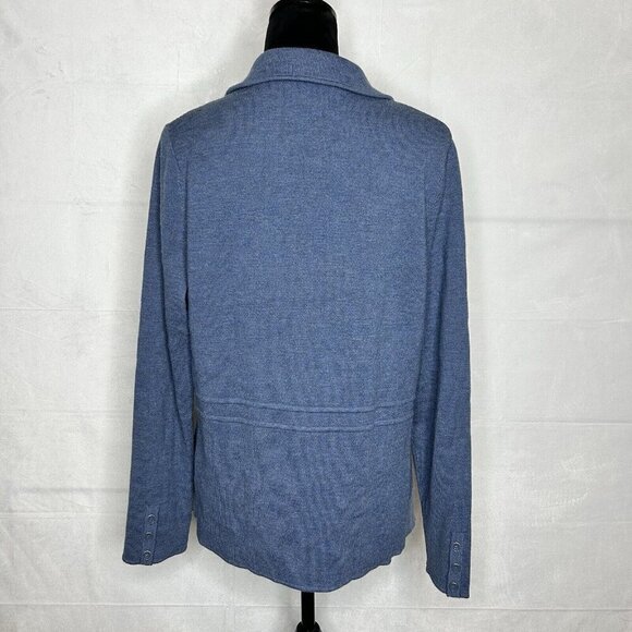Talbots Womens Sweater Blazer Size L 100% Pure Merino Wool Blue - Picture 9 of 11